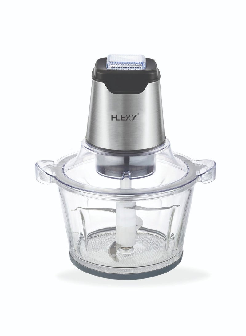 Flexy Electric Food Meat Chopper With Speed Control Safety Function 1.2L Glass Bowl 2 Stainless Steel Blades