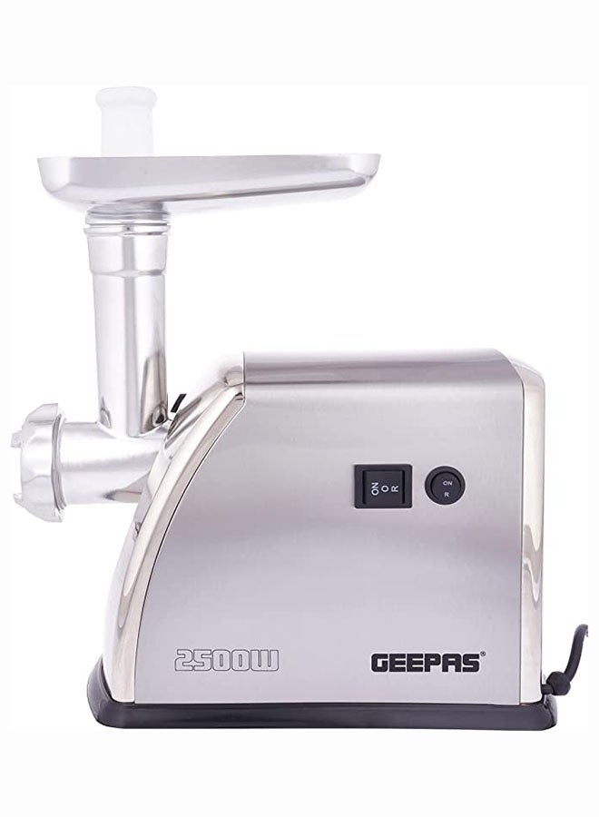 Meat Grinder Electric Aluminum Gearbox - 3 Metal Stainless Steel Cutting Plates, Accessories, Metal Gears, Stainless Steel Blade 1 kg 1600 W GMG1909 Silver