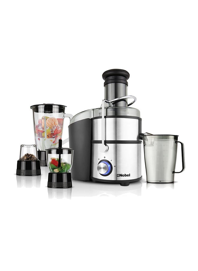 Powerful 800W Stainless Steel Juicer with 2L Pulp Container, 1.1L Juice Cup, Wide 75mm Feeding Tube, Safety Lock, Overheat Protection, Anti-Slip Feet, and Blue LED Light 2 L 800 W NJE404E White/Black/Clear