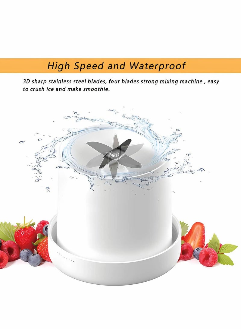 Portable Blender, Personal Mixer Fruit Rechargeable with USB and Wireless charging, Mini Blender for Smoothie, Juice, Milk Shakes 350ml, Home/Office/Gym/Travel - White