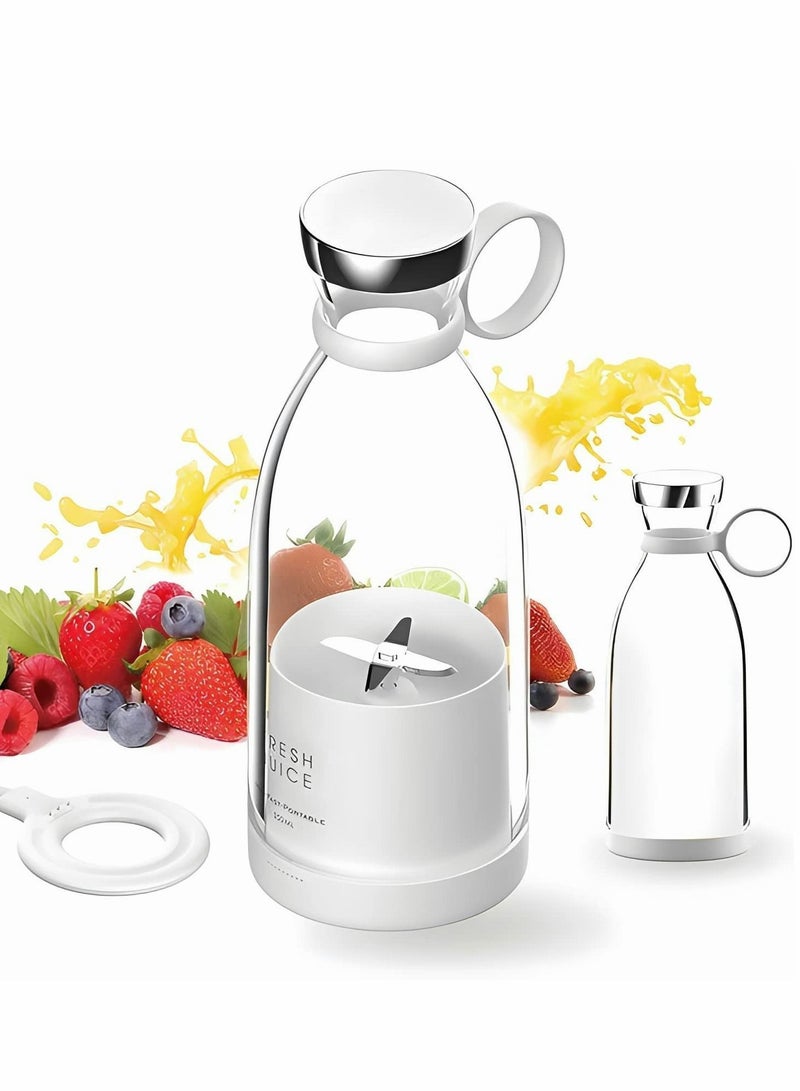Portable Blender, Personal Mixer Fruit Rechargeable with USB and Wireless charging, Mini Blender for Smoothie, Juice, Milk Shakes 350ml, Home/Office/Gym/Travel - White