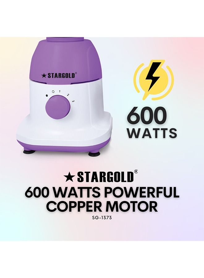 600 Watts Mixer Grinder with 3 Stainless Steel Liquidising, Dry Grinding and Chutney Jar, Multi-Purpose Dry Wet Grinder for Masala, Spices, Nut Butters, Chutneys & More – Purple