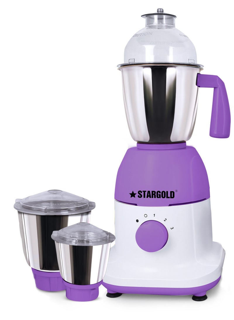 600 Watts Mixer Grinder with 3 Stainless Steel Liquidising, Dry Grinding and Chutney Jar, Multi-Purpose Dry Wet Grinder for Masala, Spices, Nut Butters, Chutneys & More – Purple