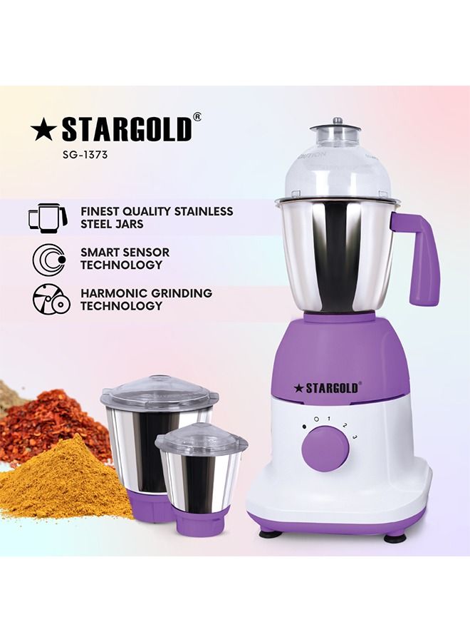 600 Watts Mixer Grinder with 3 Stainless Steel Liquidising, Dry Grinding and Chutney Jar, Multi-Purpose Dry Wet Grinder for Masala, Spices, Nut Butters, Chutneys & More – Purple