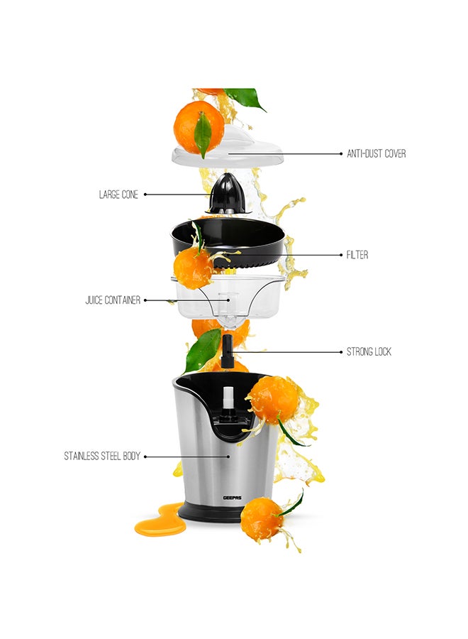 Citrus Juicer Electric Orange Juicer | Professional Brushed Stainless Steel Fruit Juicer | Squeezes Oranges Lemons Lime Juices | Freshly Pressed Fruit Juices in Seconds 100 W GCJ46013UK Silver/Black