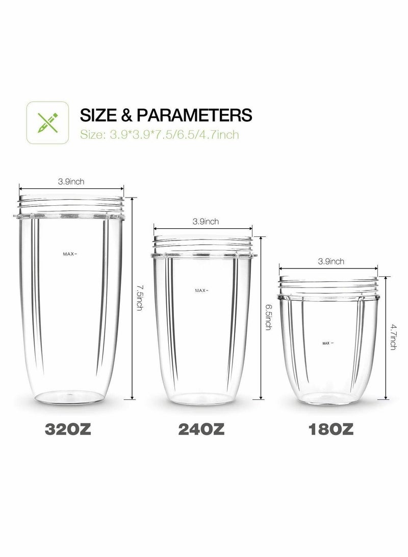 Juicer Cups for NutriBullet Replacement Parts 600w 900W 18OZ 24OZ 32OZ Clear Mugs Blender Mixer. Clear, Upgraded Material, Pack of 2