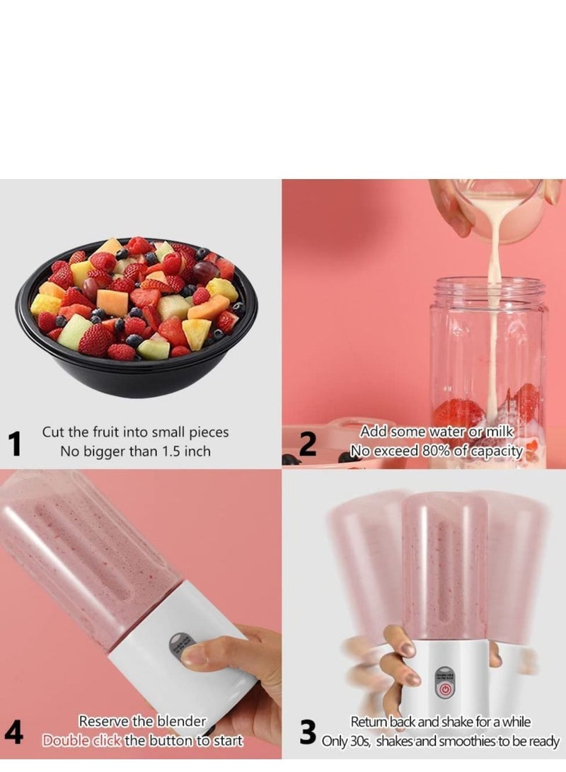 Powerful Mini Blender with 6 Blades,Portable USB Rechargeable Fruit Juice Mixer, Personal Size for Smoothies and Shakes Juicer Cup Travel 500ML,Fruit Juice, Milk