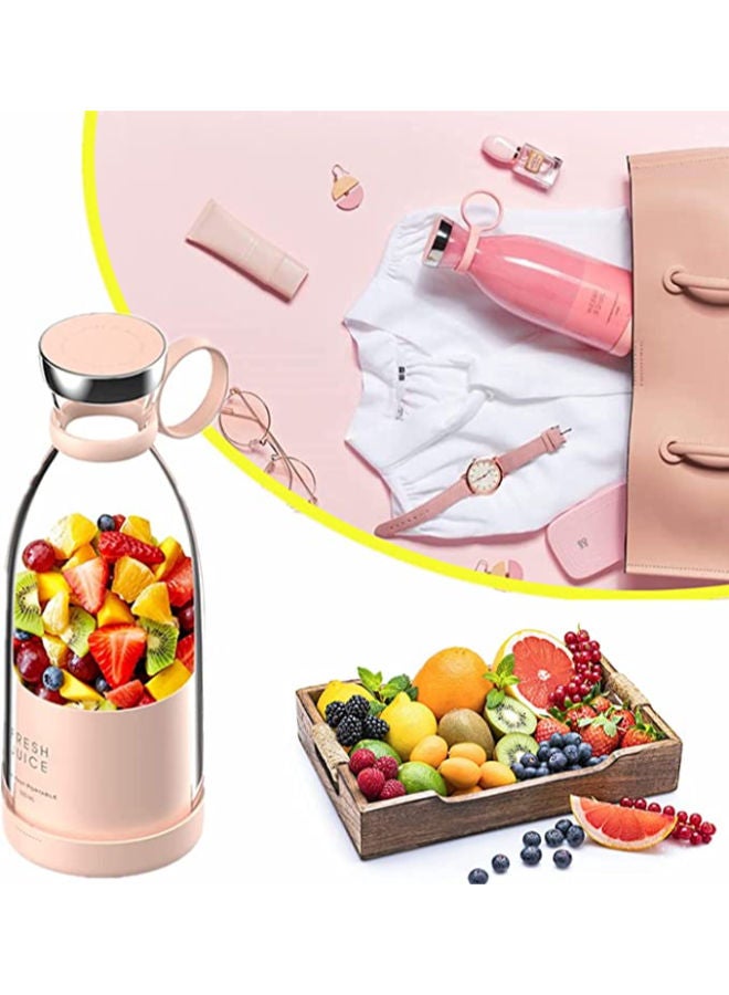 Personal Size Blender, Fresh Juice Mini Fast Portable Blender, Portable Smoothie Blender USB Rechargeable, Electric Juicer Cup with 4 Blades,Pink