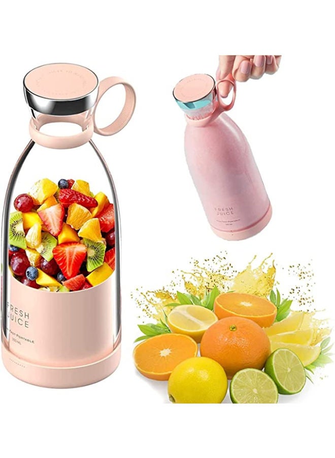 Personal Size Blender, Fresh Juice Mini Fast Portable Blender, Portable Smoothie Blender USB Rechargeable, Electric Juicer Cup with 4 Blades,Pink