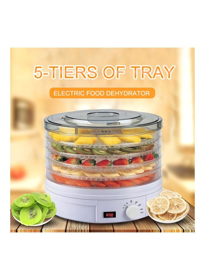 5 Tier Electric Food Dehydrator Machine White/Clear 30x28x28centimeter