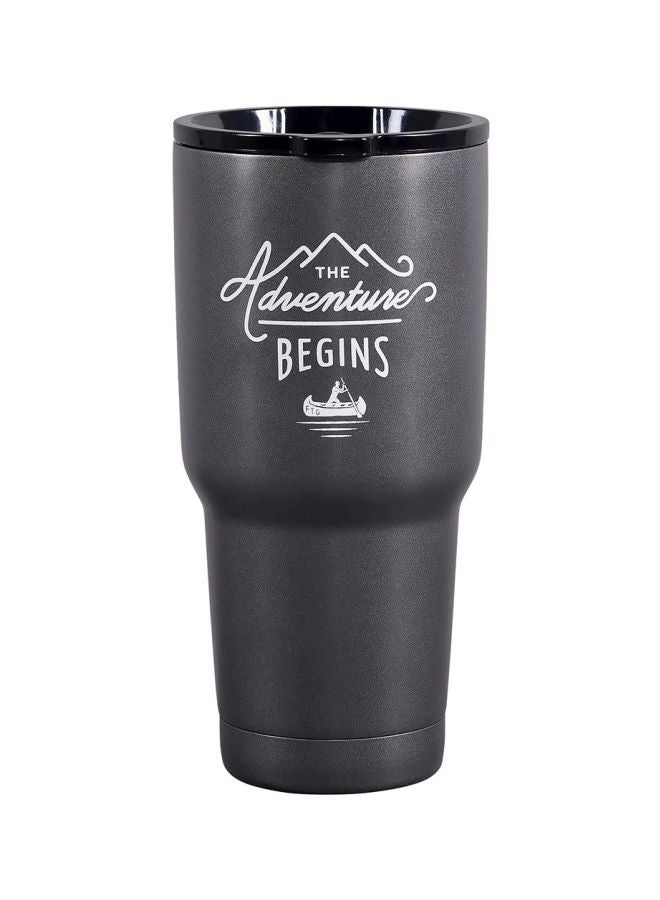 The Adventure Begins Printed Travel Coffee Mug Black