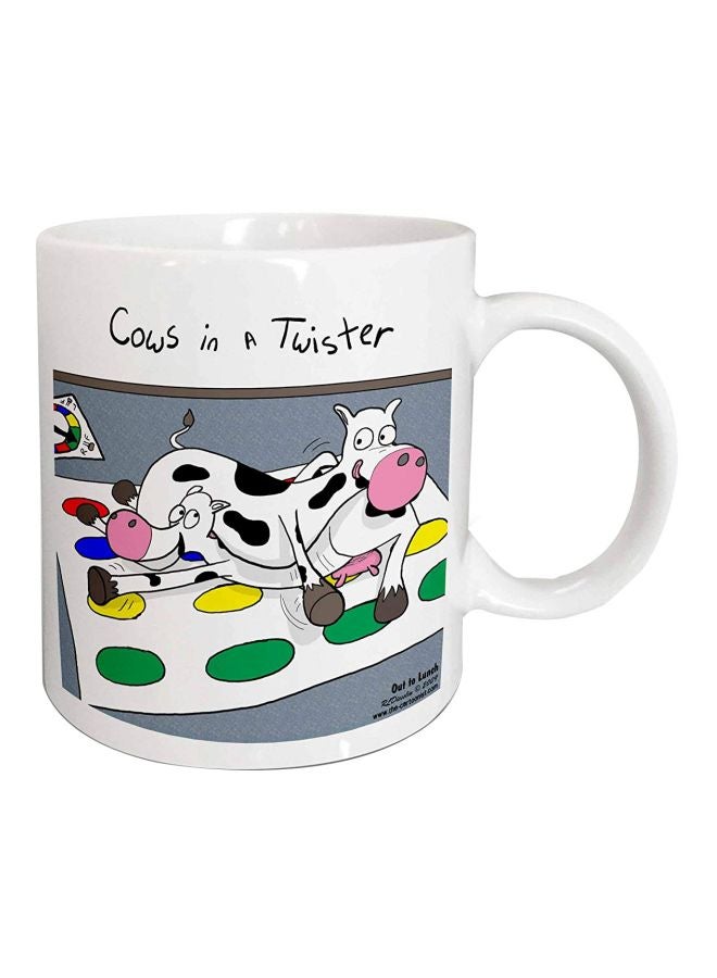 Cows In A Twister Printed Ceramic Mug White/Black/Grey