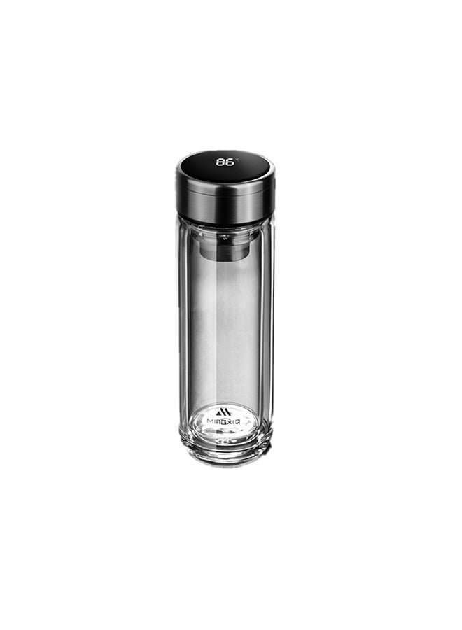 Double Glass Water Bottle Silver/Clear 20.5cm