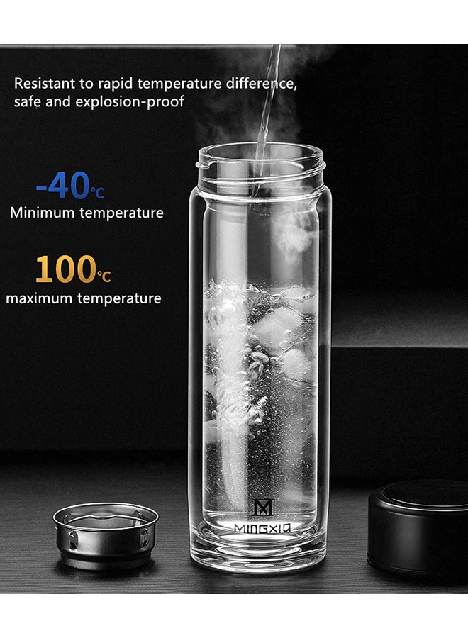 Double Glass Water Bottle Silver/Clear 20.5cm