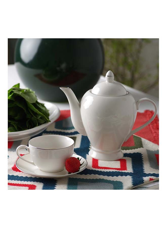 Teapot Porcelain , Beverage Serveware 2-3 Tea Cups, Coffee Mugs, Modern English Classic Style, Dishwasher Safe Pure White 1100 ml