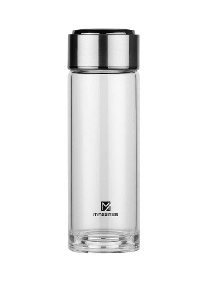 Single Layer Glass Water Cup With Cover Clear/Silver