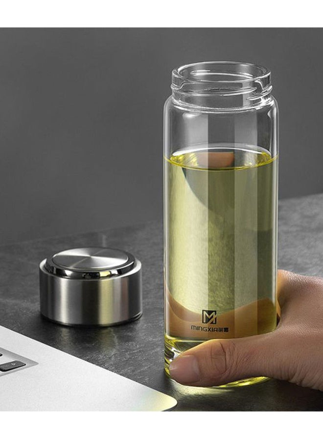 Single Layer Glass Water Cup With Cover Clear/Silver