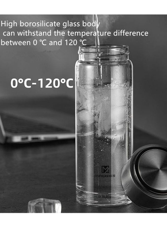 Single Layer Glass Water Cup With Cover Clear/Silver