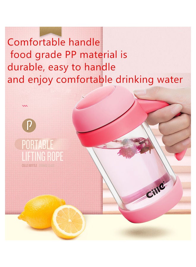Glass Double Layer Heat Insulation Portable Water Cup pink