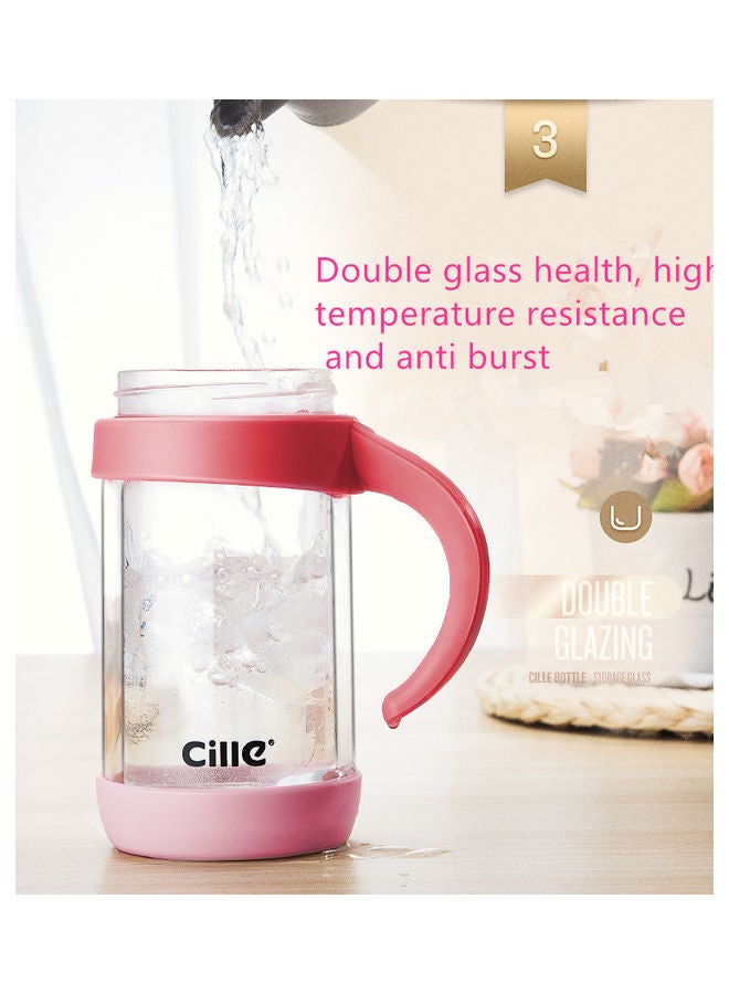 Glass Double Layer Heat Insulation Portable Water Cup pink