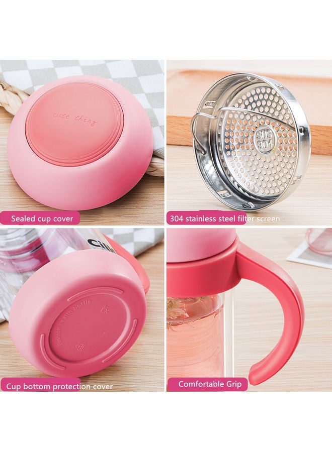Glass Double Layer Heat Insulation Portable Water Cup pink