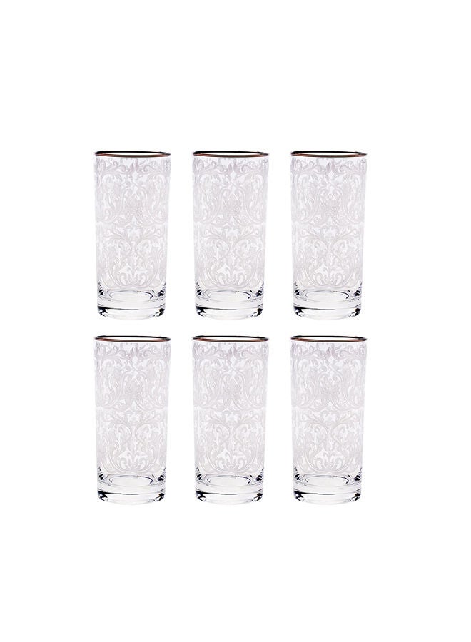 6-Piece Embroidery Platinum Long Drink Glasses