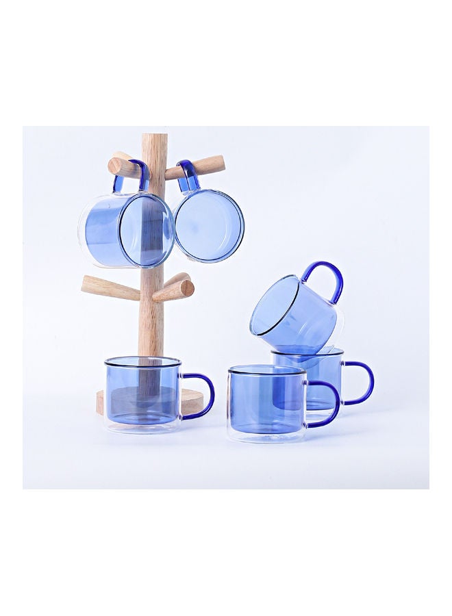 6-Piece Double Layer Glass Set With Wooden Frame Blue