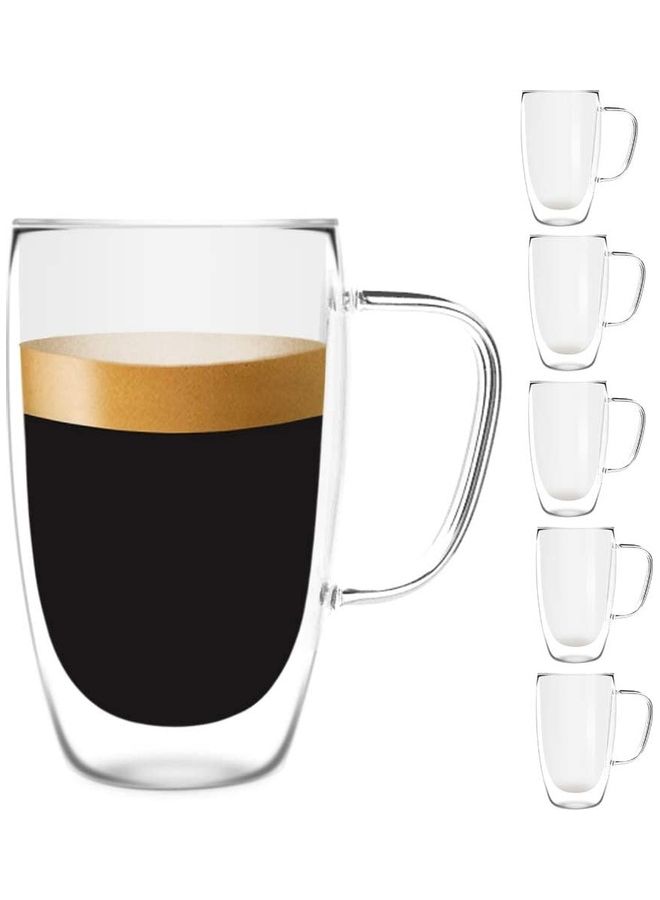 6-Piece Premium Double Wall Insulated Glass Mugs Clear 450ml