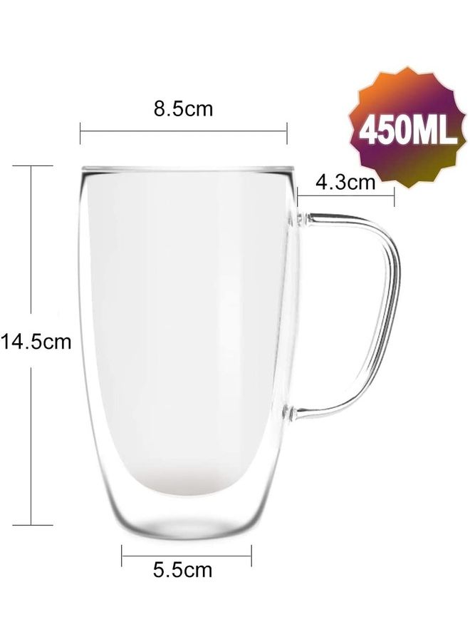 6-Piece Premium Double Wall Insulated Glass Mugs Clear 450ml