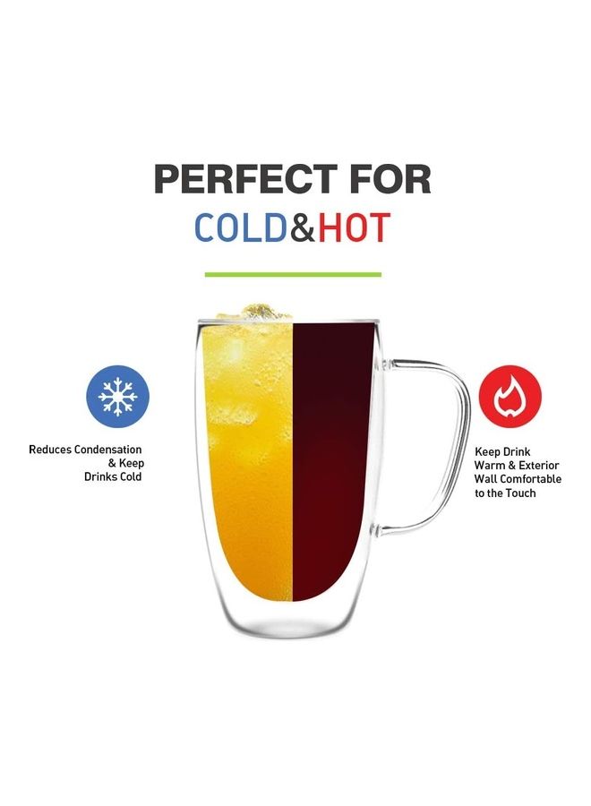 6-Piece Premium Double Wall Insulated Glass Mugs Clear 450ml