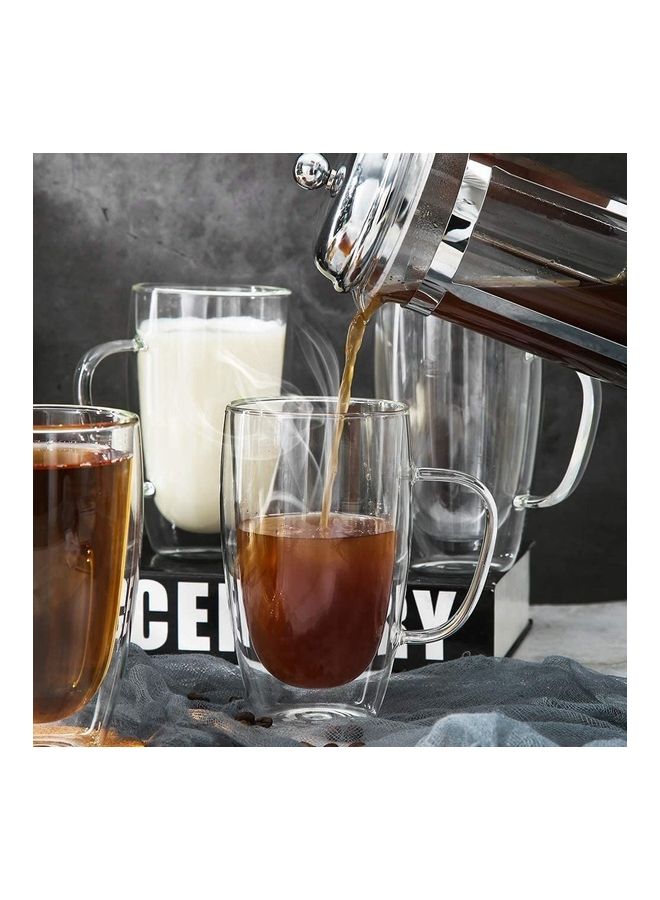 6-Piece Premium Double Wall Insulated Glass Mugs Clear 450ml