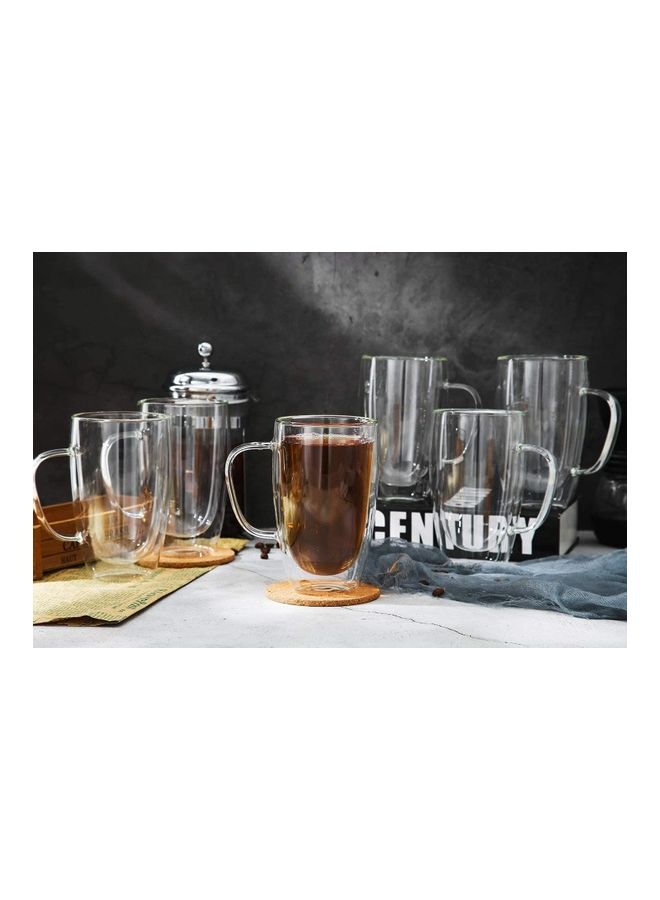 6-Piece Premium Double Wall Insulated Glass Mugs Clear 450ml