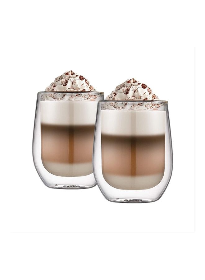 2-Piece Double Walled Glass For Coffee Tea Espresso Cappuccino Latte Beer Tumbler Set Clear