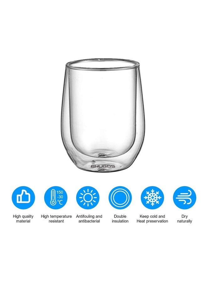 2-Piece Double Walled Glass For Coffee Tea Espresso Cappuccino Latte Beer Tumbler Set Clear