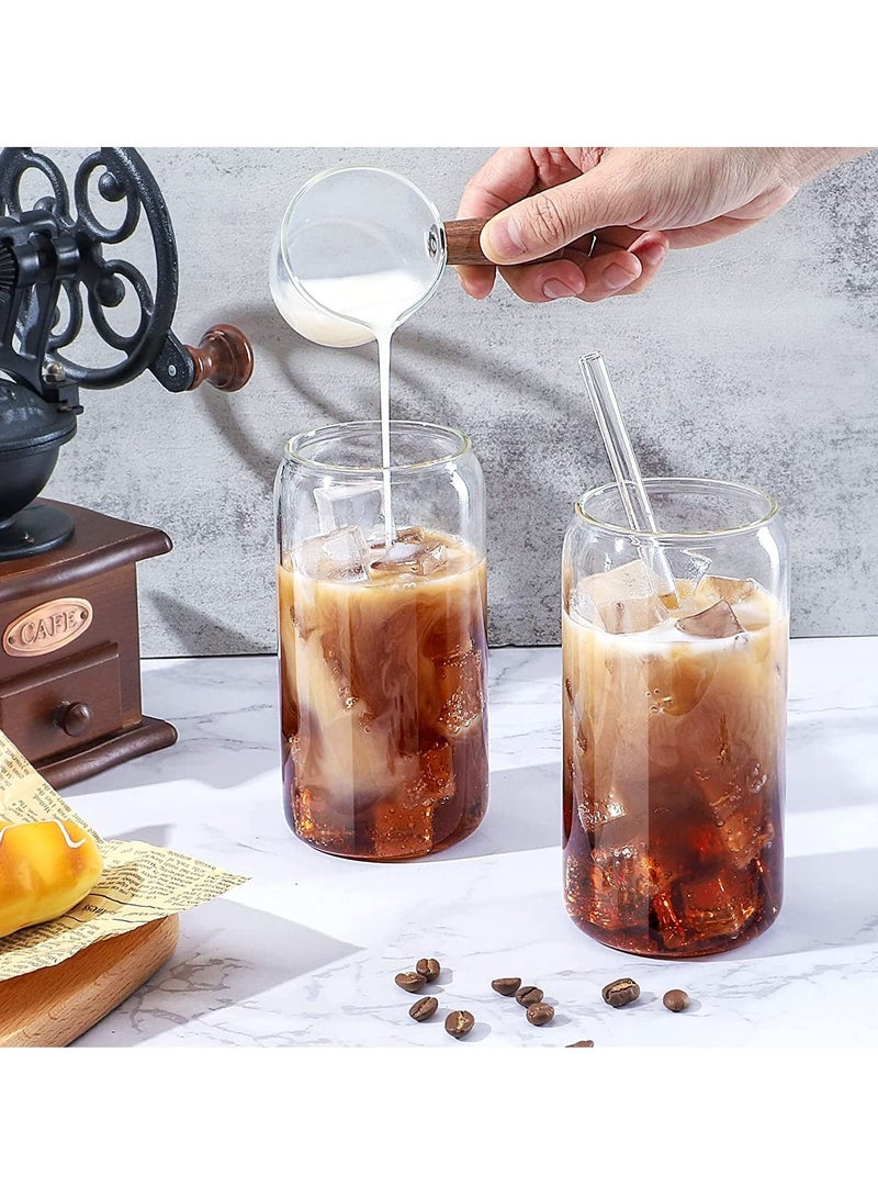 Drinking Glass with Glass Straw and Cleaning Brushes 4pcs Set 16oz Can Shaped Glass Cups Iced Coffee Glasses Cute Tumbler Cup Ideal for Soda Tea Water Gift