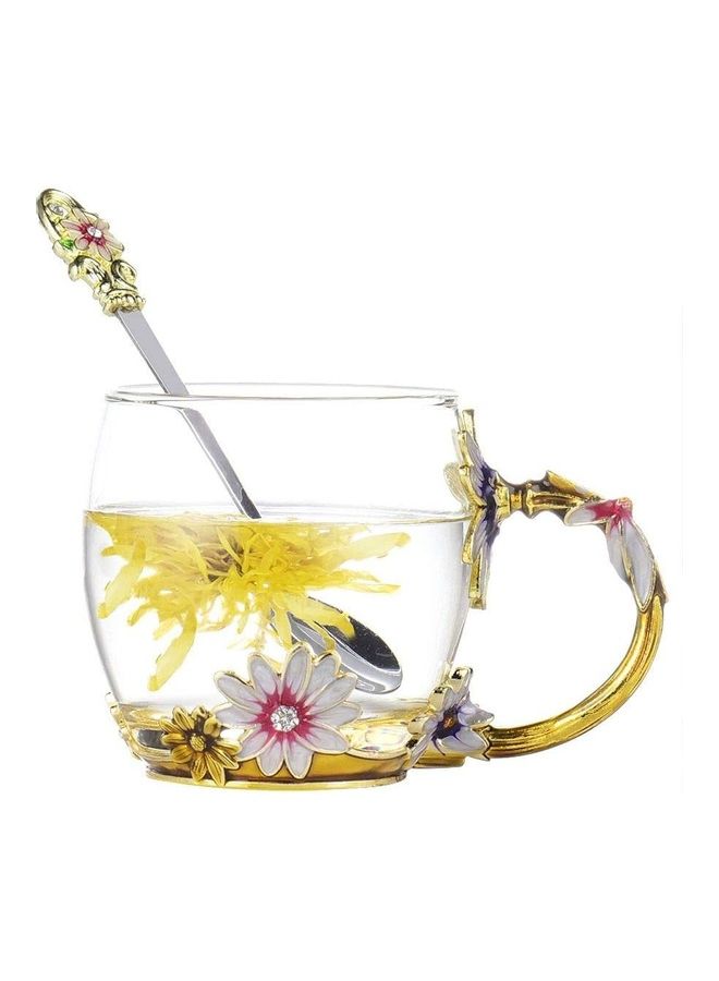 Butterfly Flower Themed Mug With Spoon Clear