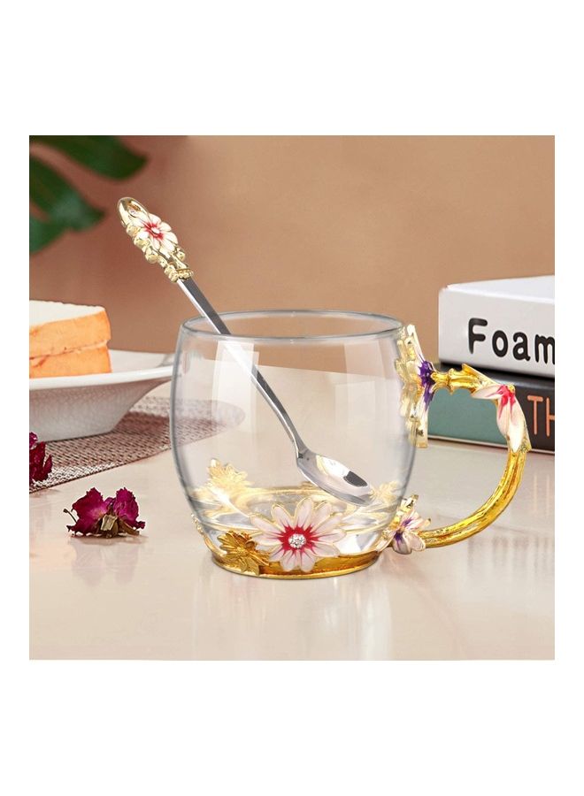 Butterfly Flower Themed Mug With Spoon Clear
