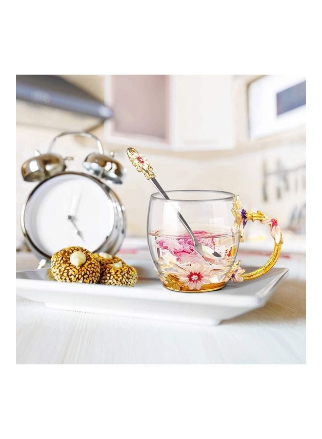 Butterfly Flower Themed Mug With Spoon Clear