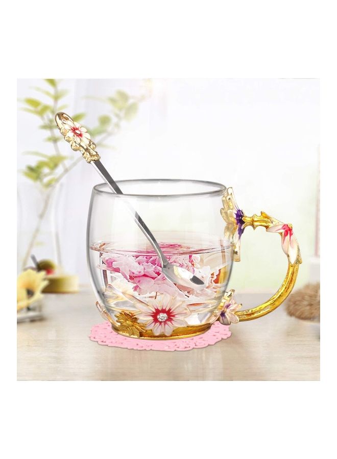 Butterfly Flower Themed Mug With Spoon Clear