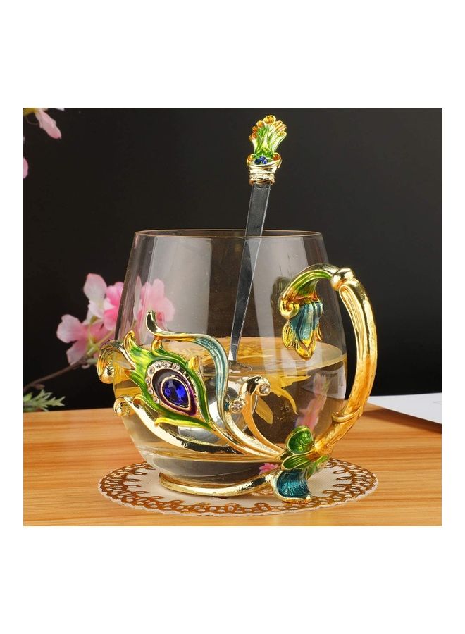Butterfly Flower Themed Cup With Spoon Clear