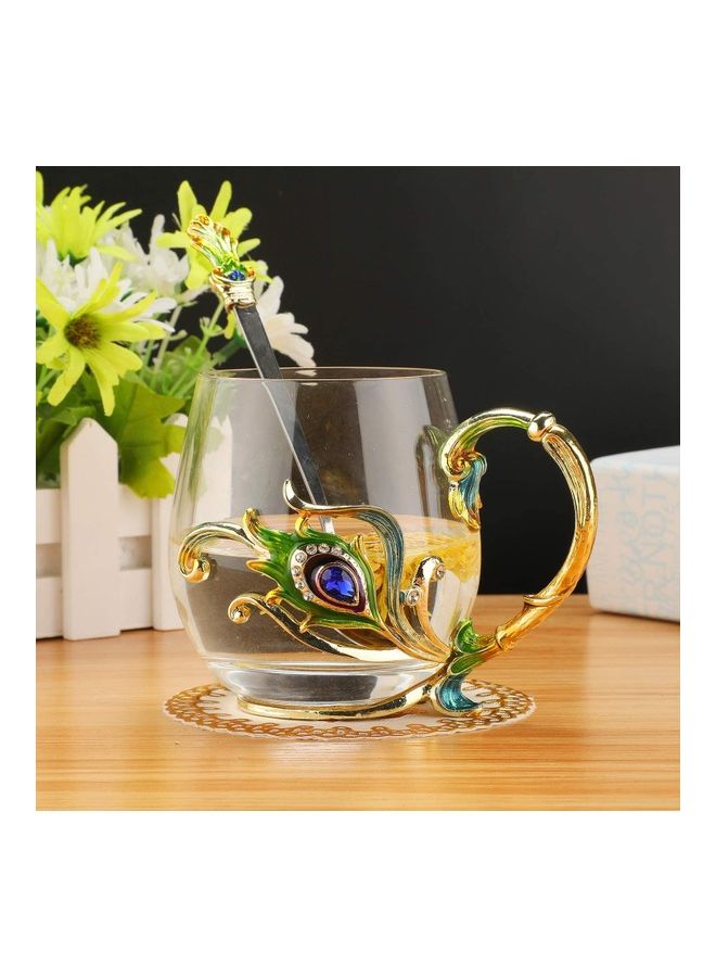 Butterfly Flower Themed Cup With Spoon Clear