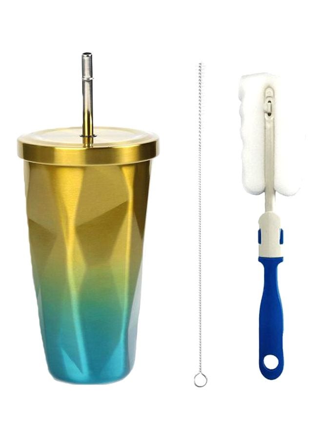 Irregular Diamond Shaped Tumbler With Straw And Lid Set Yellow/Blue/White