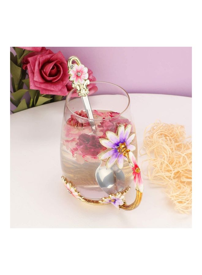 Butterfly Flower Themed Cup With Spoon Clear
