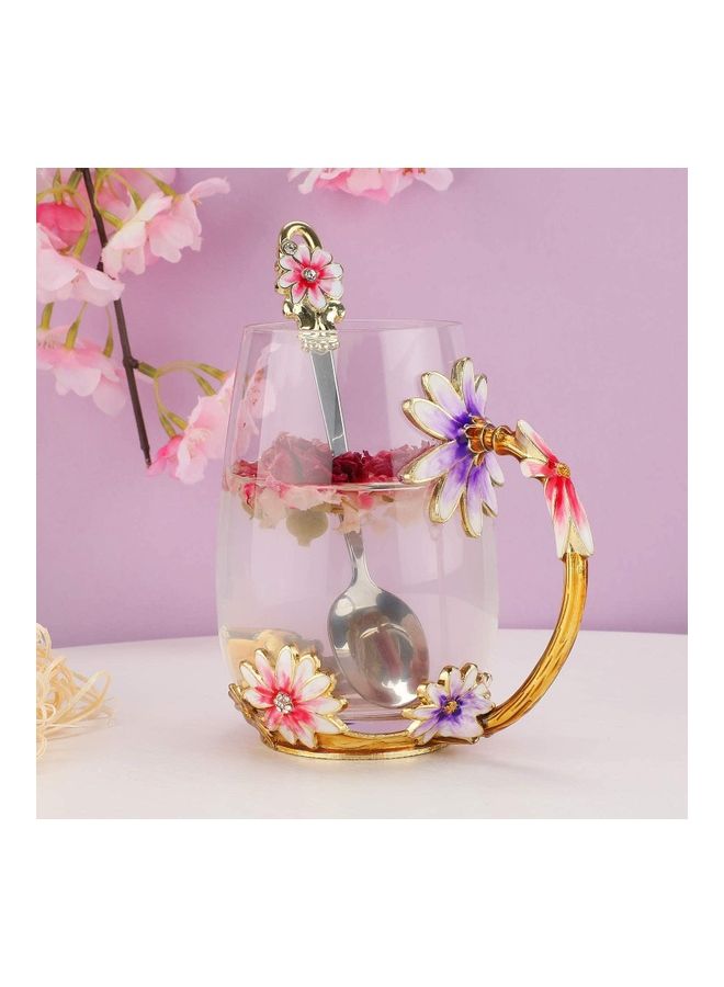 Butterfly Flower Themed Cup With Spoon Clear