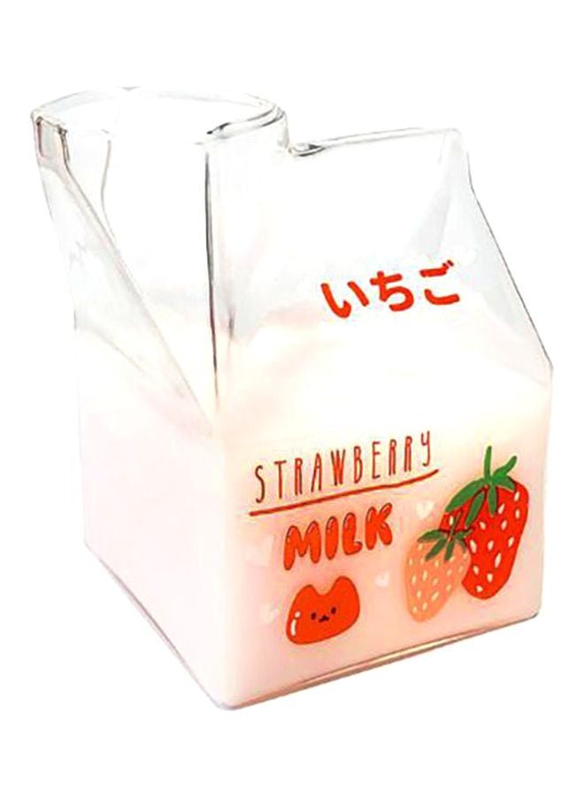 Strawberry Milk Printed Water Glass Clear/Red/Pink 9.5x7.3x7.3cm