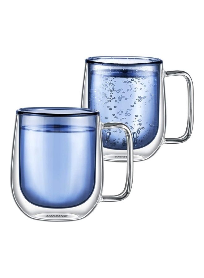 2-Piece Double Walled Coffee Mugs Blue/Clear