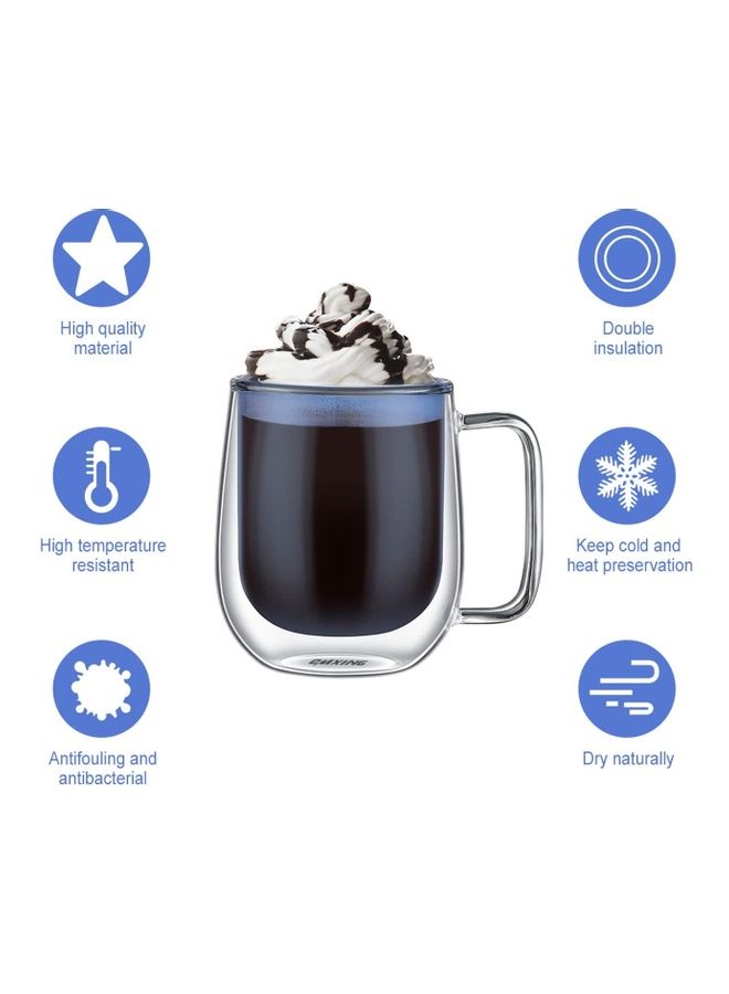 2-Piece Double Walled Coffee Mugs Blue/Clear