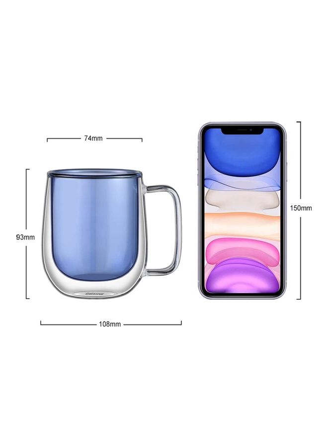 2-Piece Double Walled Coffee Mugs Blue/Clear