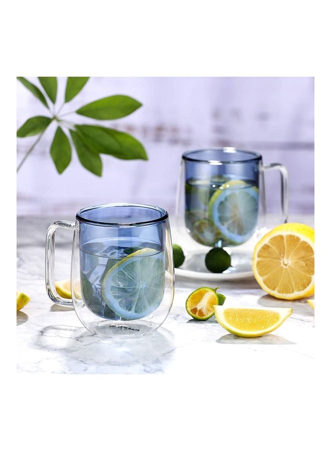2-Piece Double Walled Coffee Mugs Blue/Clear