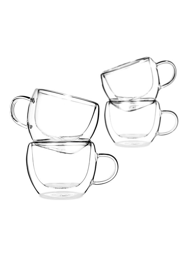 Set Of 4 Double Wall Glass Cups Clear 230mm